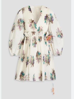 Zimmermann Cream Floral Appliqué Plissé-Organza Dress